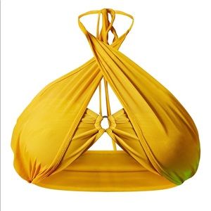 Chartreuse Mesh Ring Detail Halterneck Top